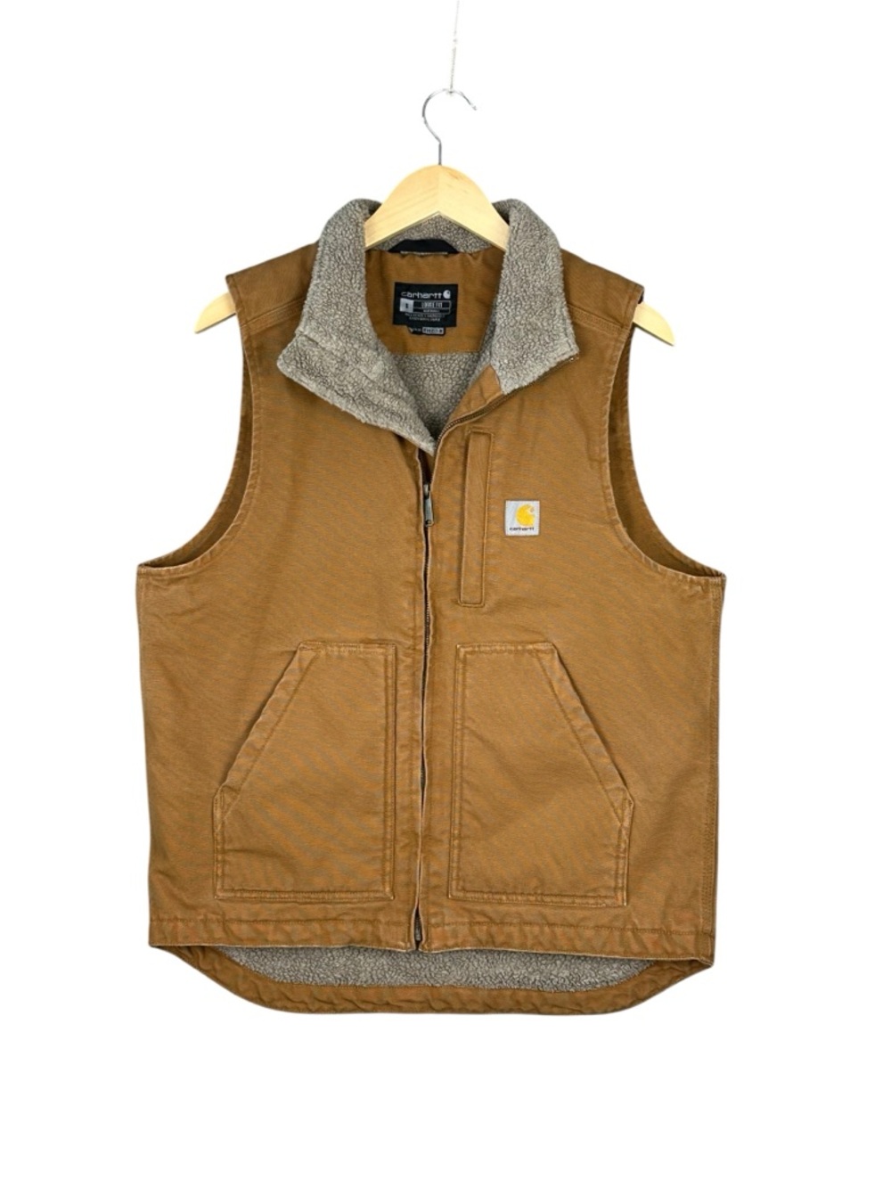 Carhartt Sherpa Lined Vest DV4277-S Loose Fit Canvas Brown Men’s Size Small
